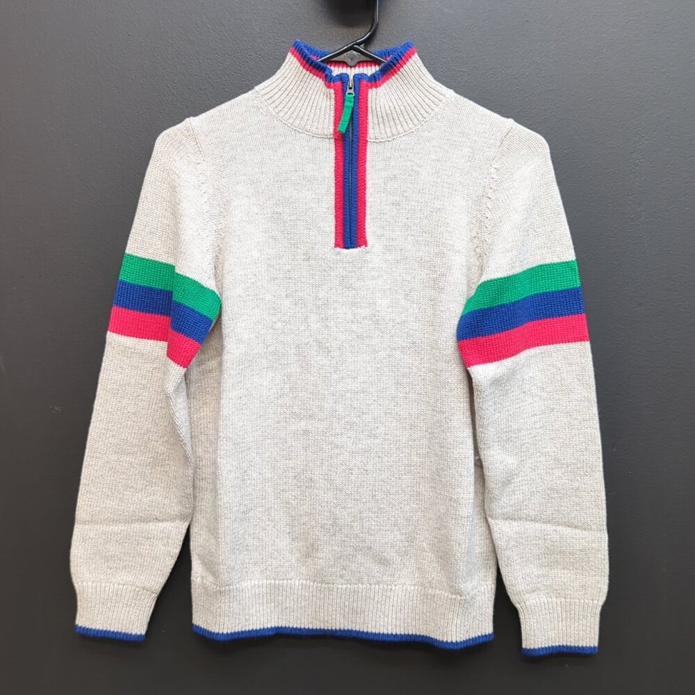 Mini Boden Heritage Wool Blend Half Zip Boy's Sweater Size 12-13Y Oatmeal Marl